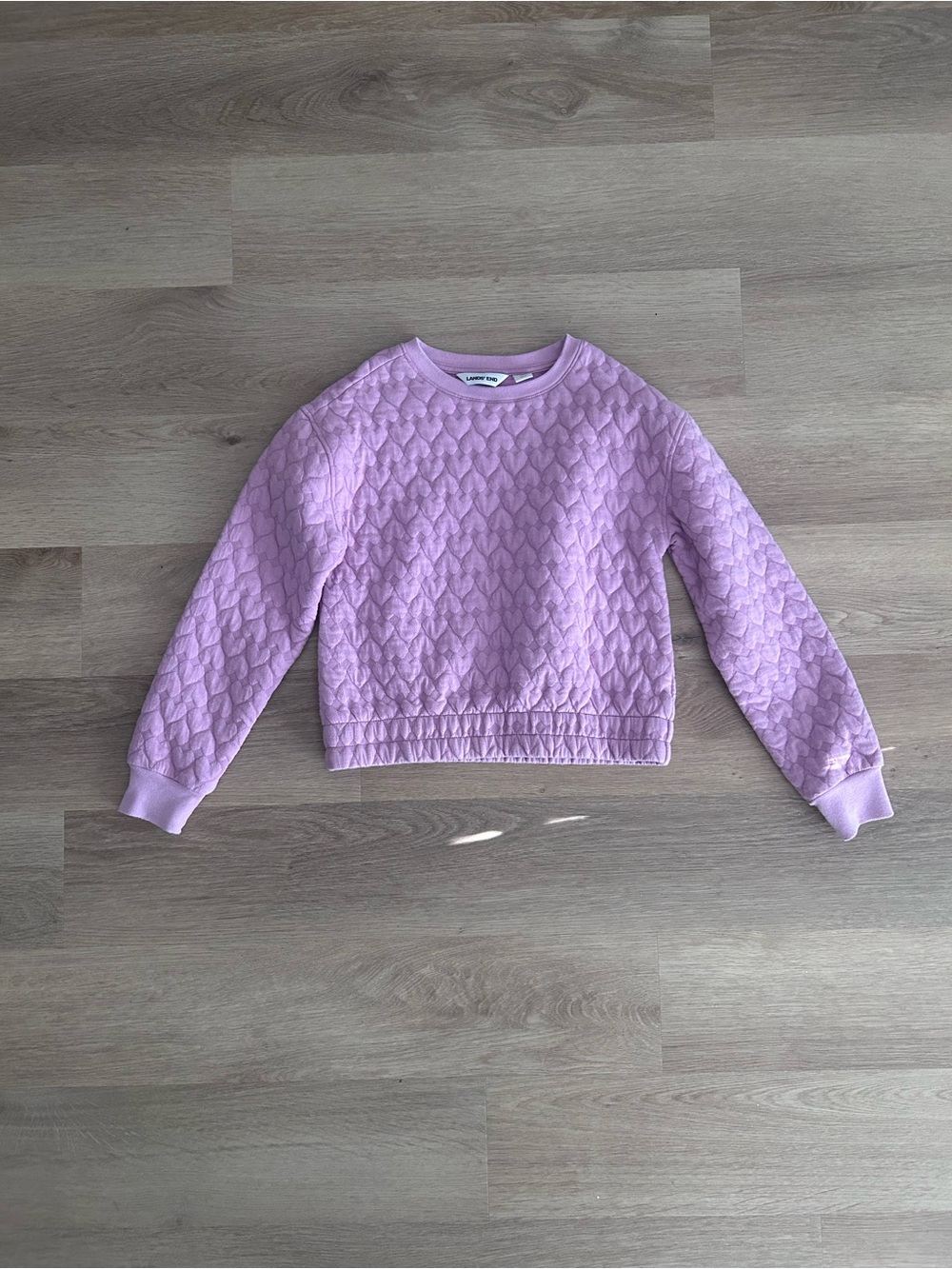 Lands’ End Girls L 10-12 Quilted Heart Sweatshirt Lavender Purple Crewneck